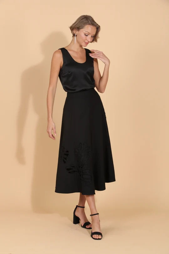 Flared Skirt w/ Embroidery and Cut Out Details