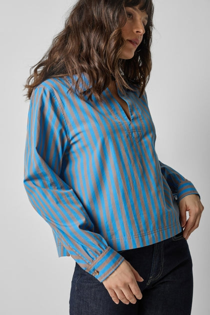Striped Split Neck Collared Shirt