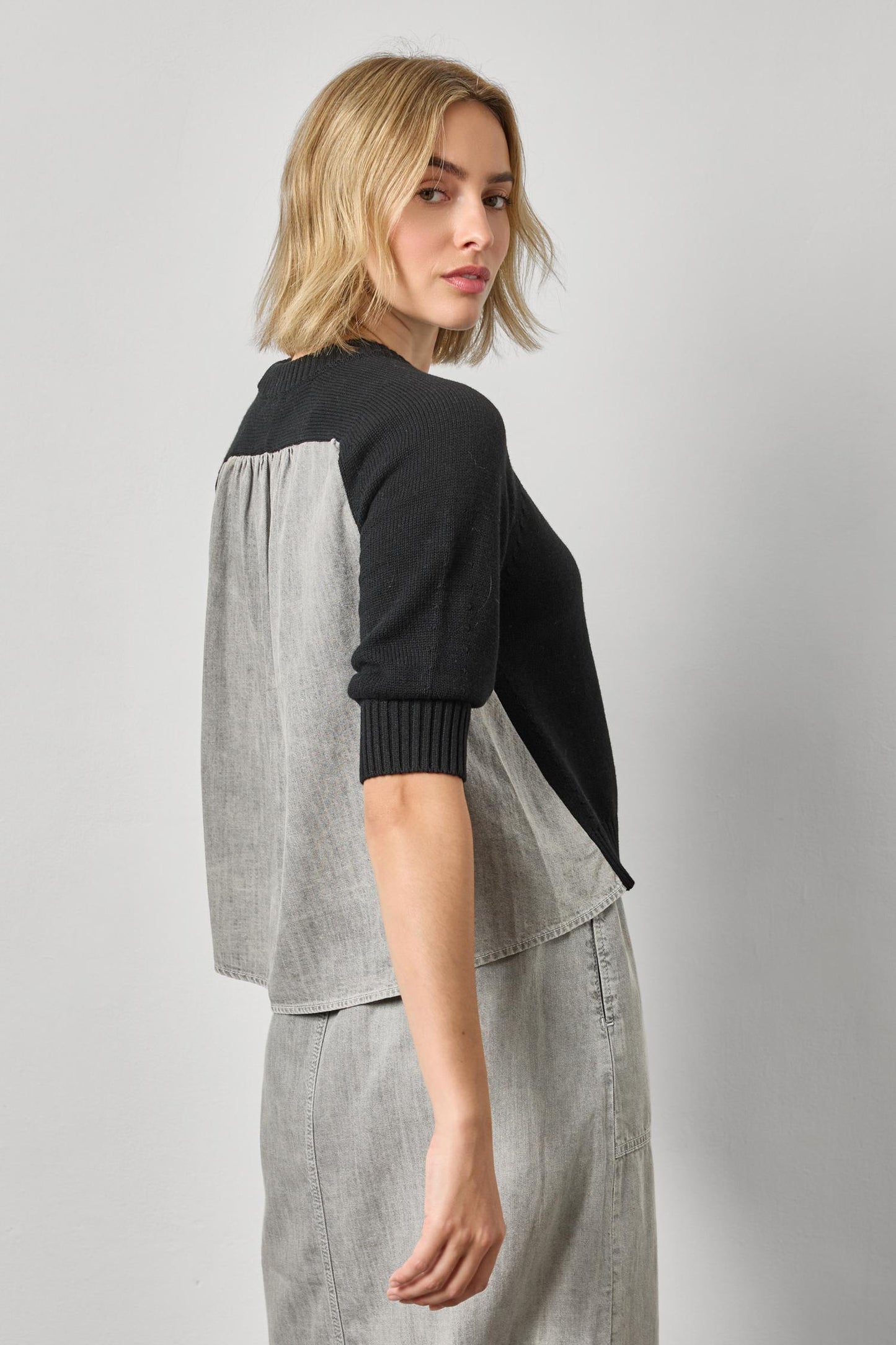 Denim Elbow Sleeve Sweater