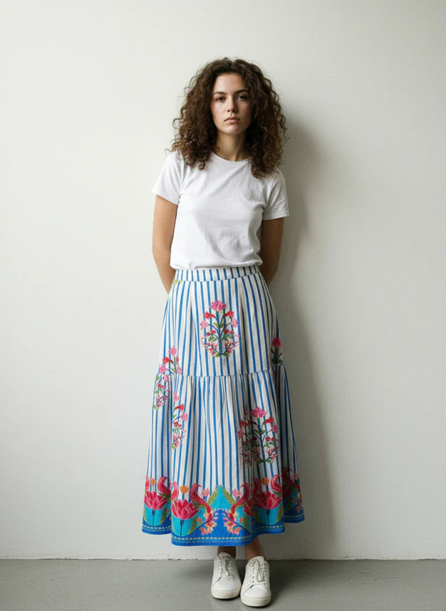 Ada Skirt - Striped Garden