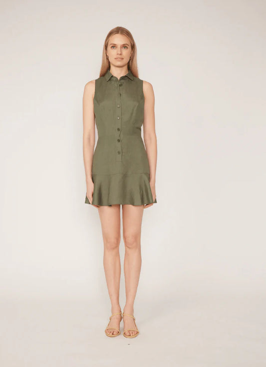 Aria Dress in Khaki Green Linen