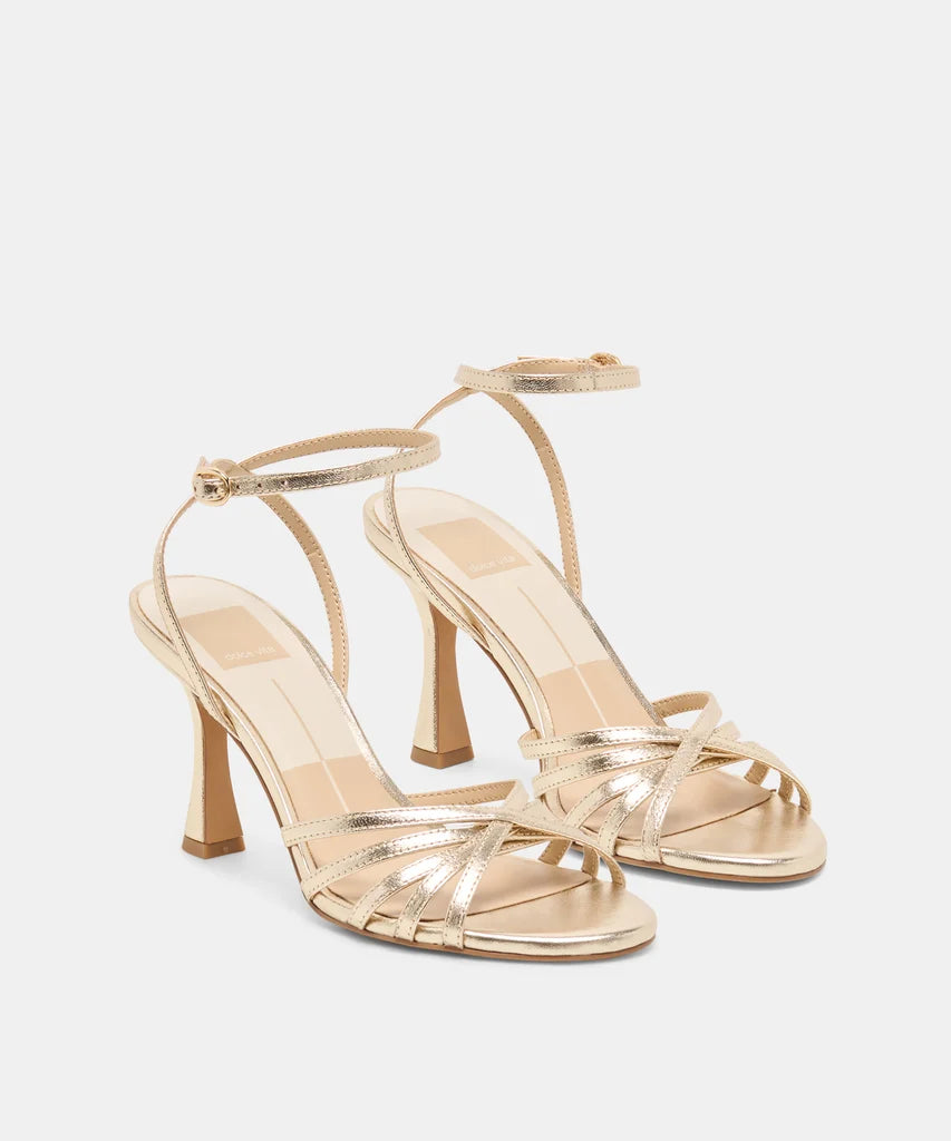 Riki Strappy Leather Heel - Gold