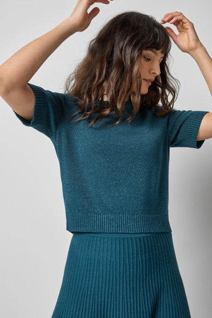 Short Sleeve Sparkle Sweater - Deep Sea