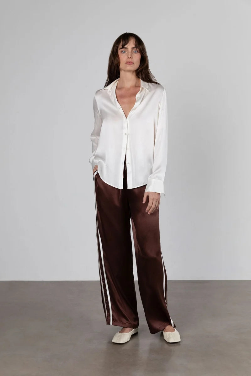 Sporty Silk Track Pants - Espresso