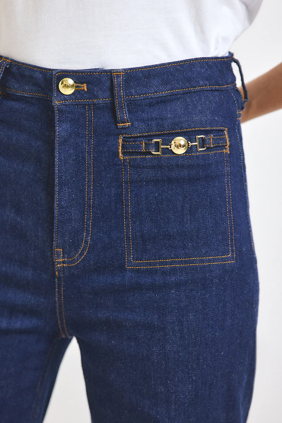 Talwyn Stretch Denim Jeans W/ Horsebit Detail
