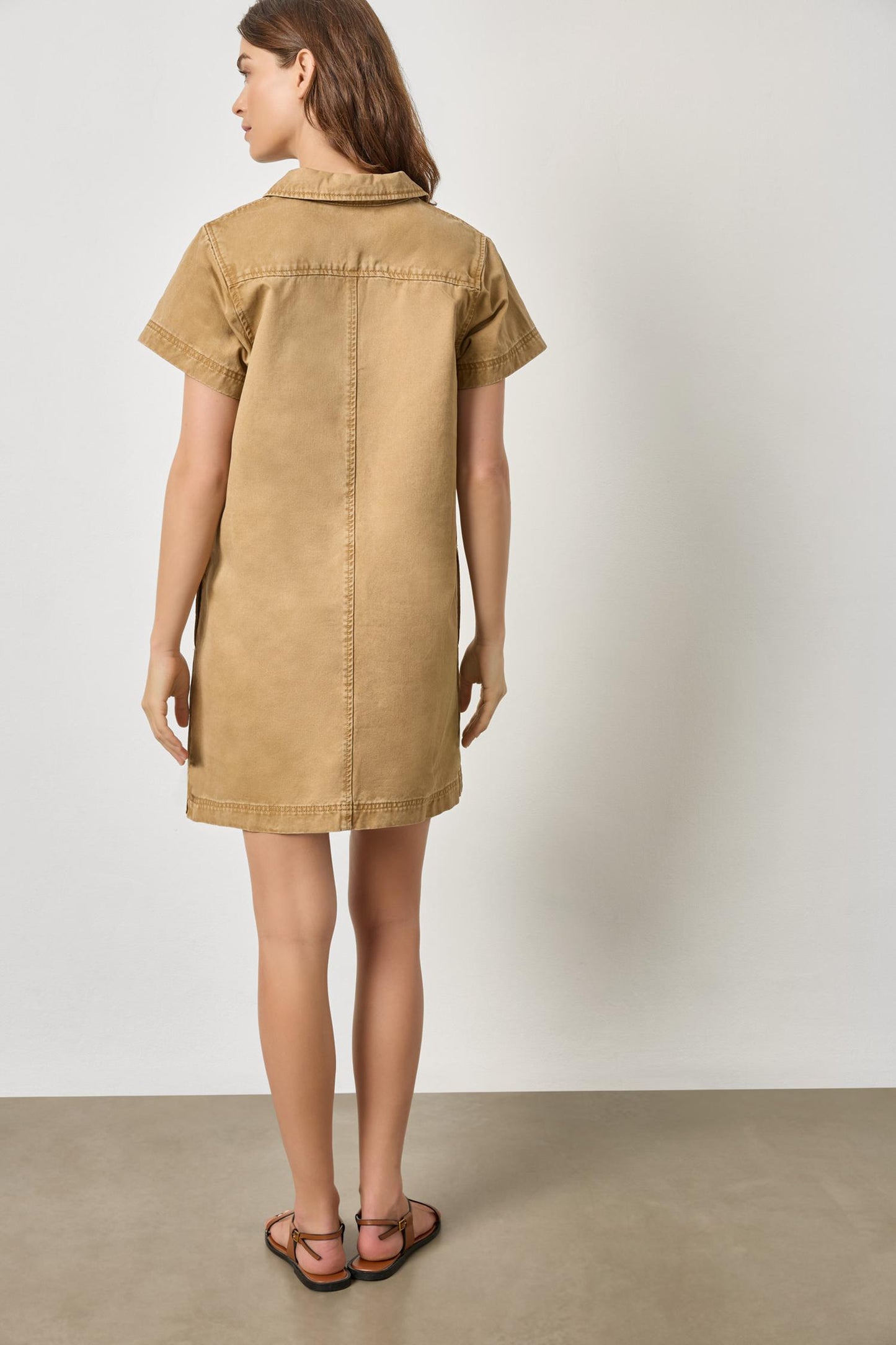 Twill Split Neck Collared Dress