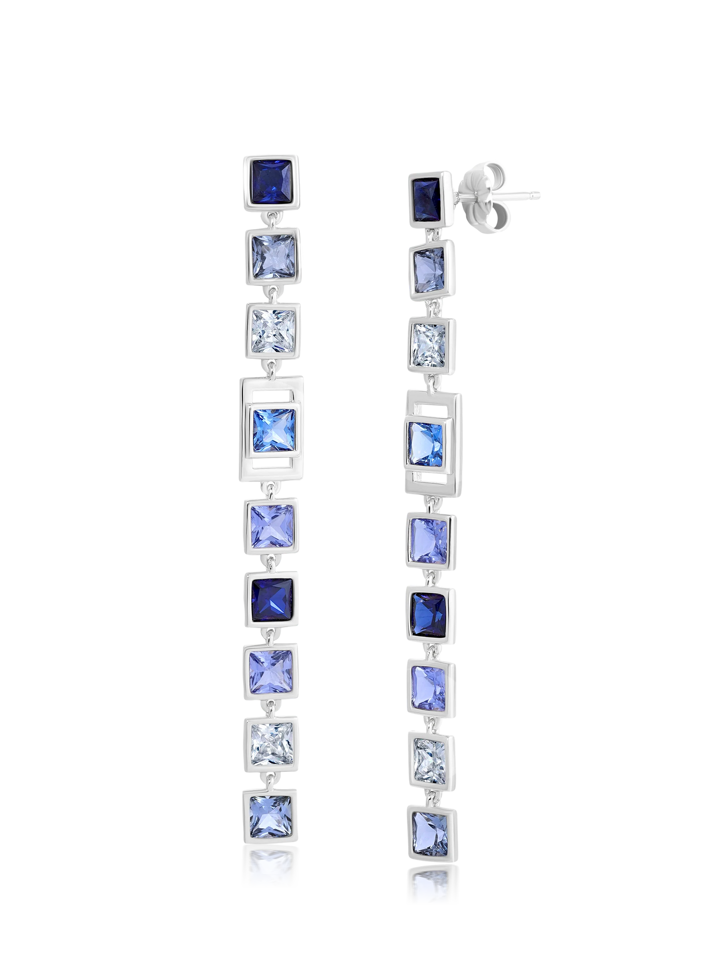 Square Princess Cut Periwinkle Colored Stone Long Linear Earrings