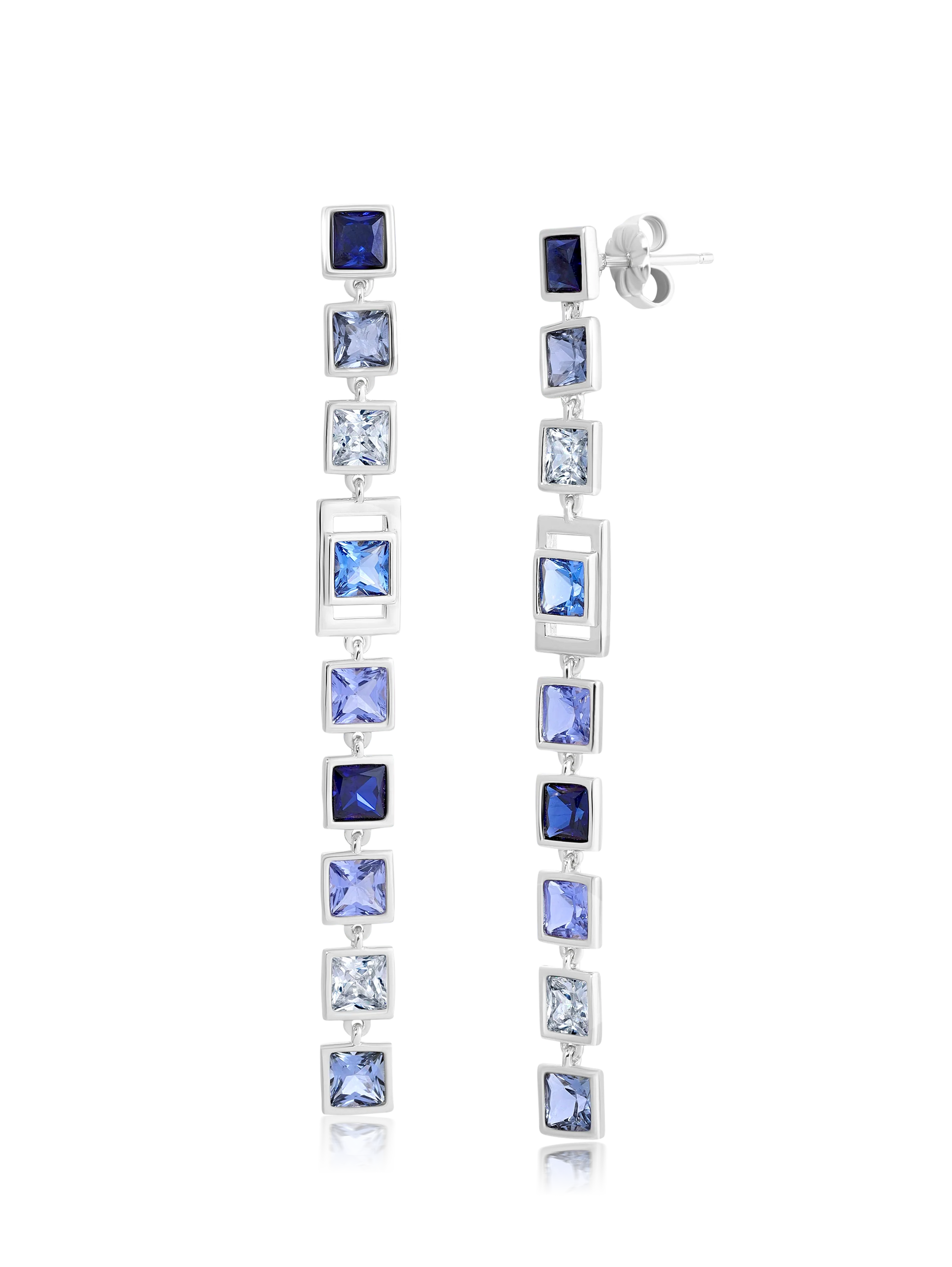 Square Princess Cut Periwinkle Colored Stone Long Linear Earrings
