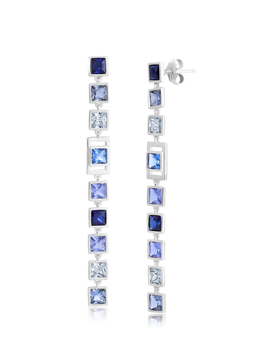 Square Princess Cut Periwinkle Colored Stone Long Linear Earrings