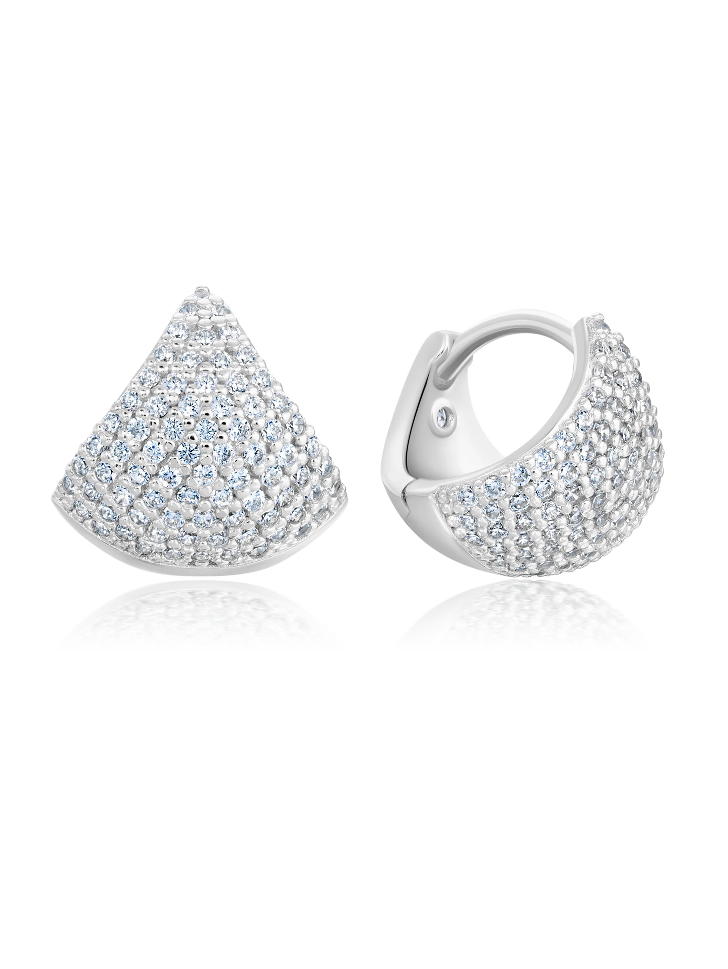 Silver Pave Fan Shape Huggie Hoop Earrings