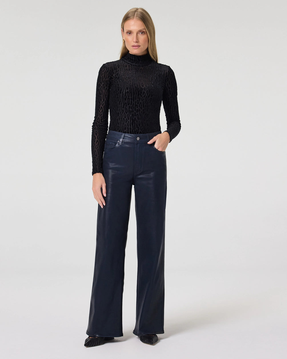 Navy Seascape Luxe Coating Anessa 31" Wide Leg Jean