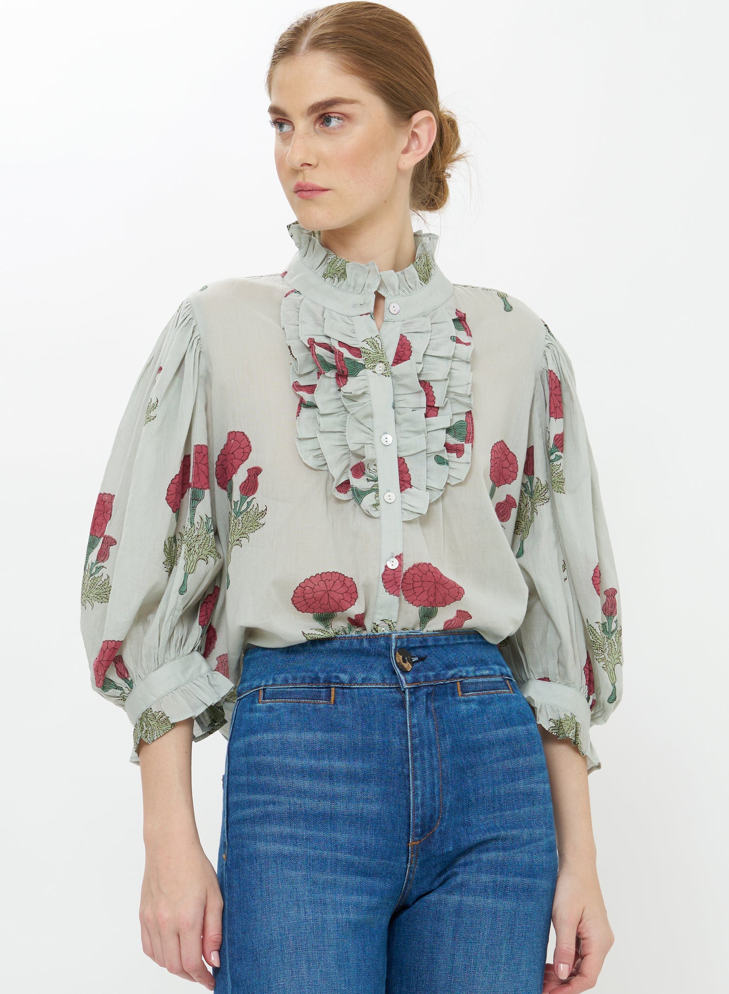 Ruffle Front Button Blouse