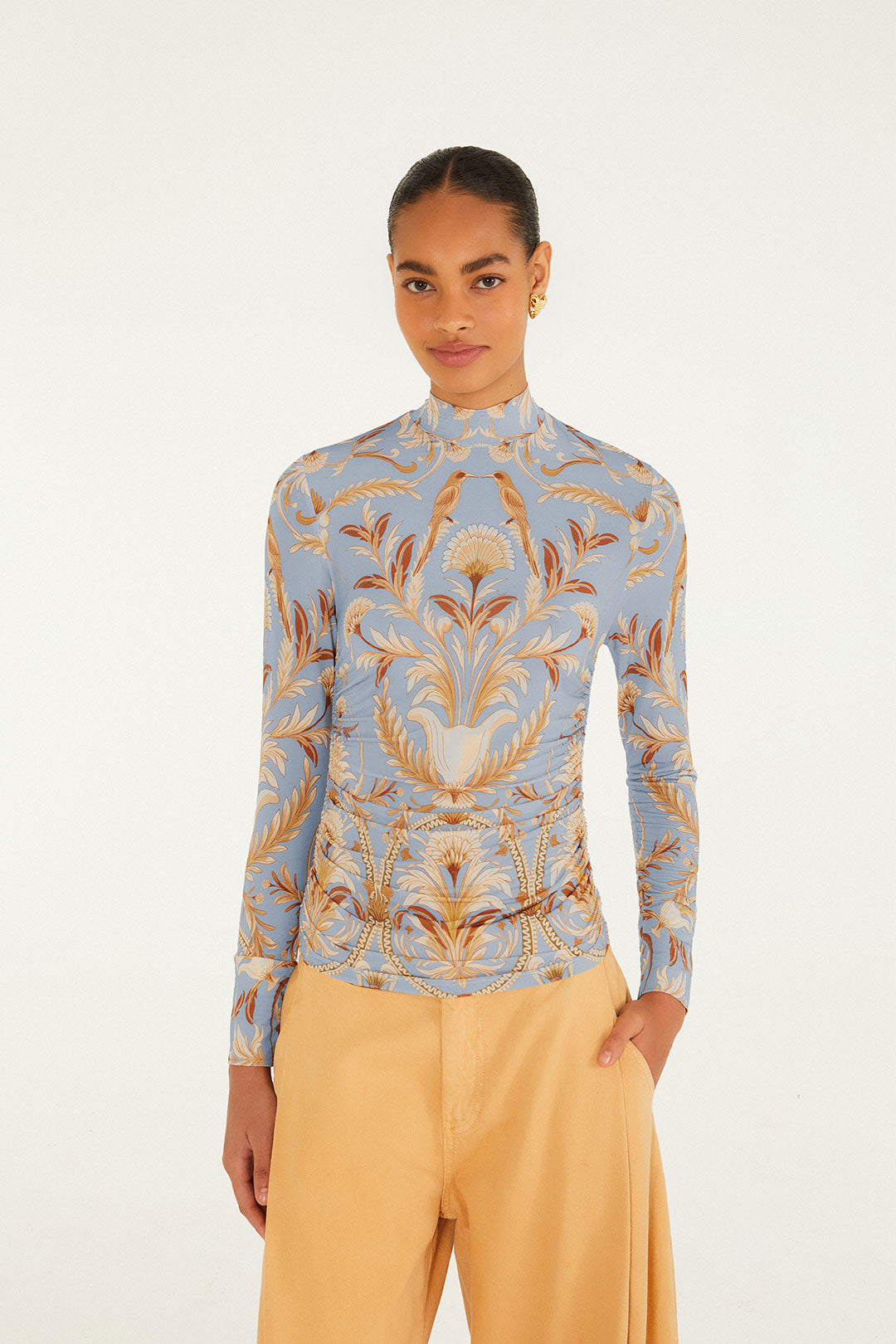 BLOOMING GARDEN LIGHT BLUE JERSEY BLOUSE