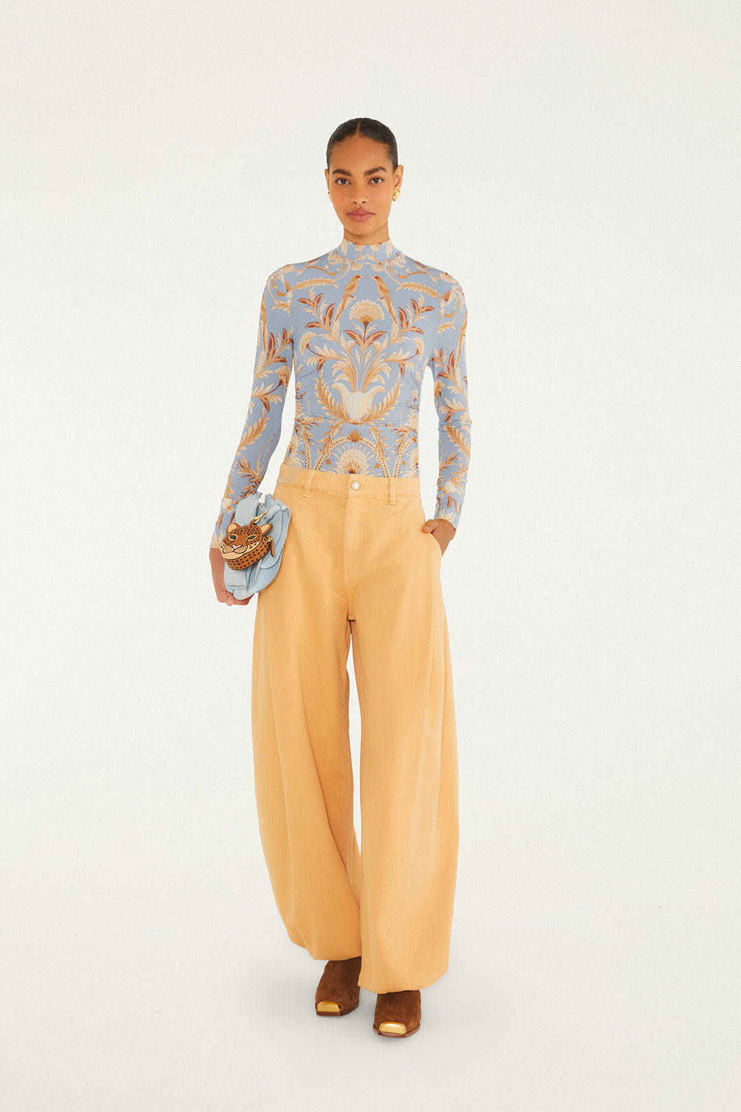 BLOOMING GARDEN LIGHT BLUE JERSEY BLOUSE