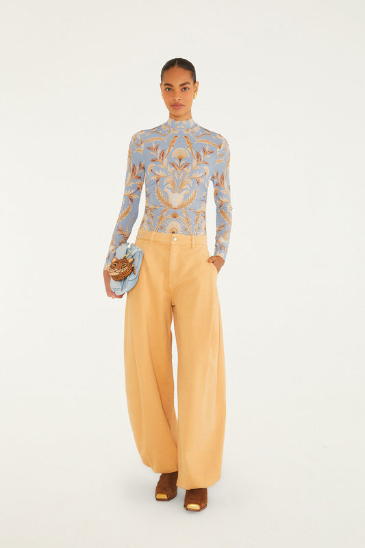 BLOOMING GARDEN LIGHT BLUE JERSEY BLOUSE