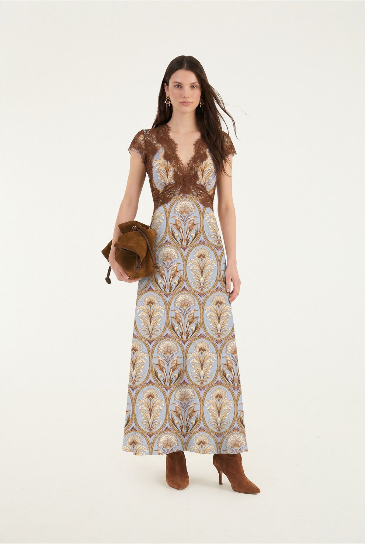 BLOOMING GARDEN LIGHT BLUE SHORT SLEEVE MIDI DRESS