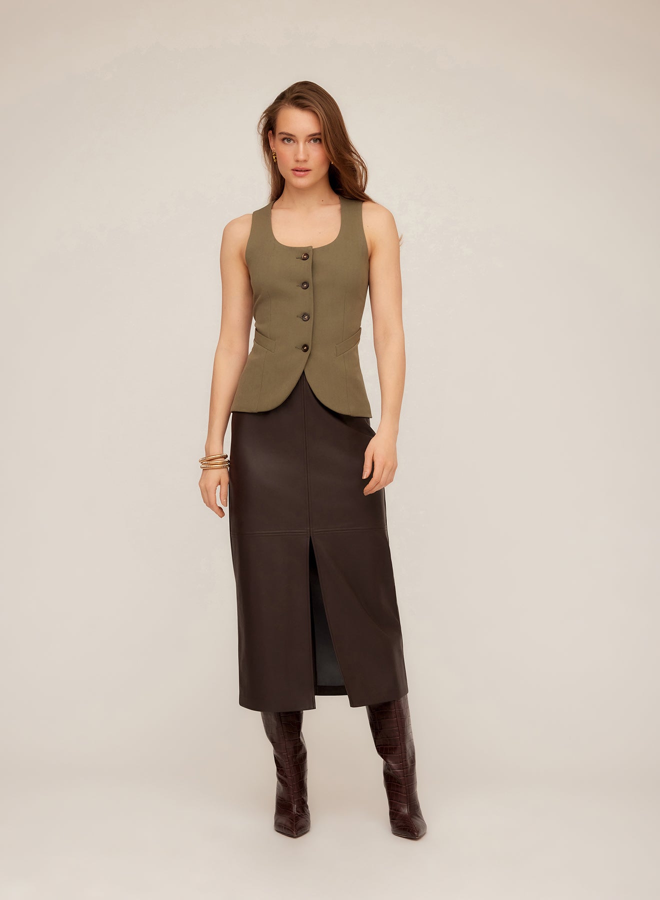 Kaia Faux Leather Midi Skirt