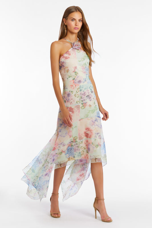 Natalie Floral Handkerchief-Hem Midi-Dress