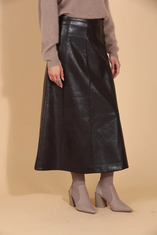 Pleather A-Line Mini Skirt - Brown