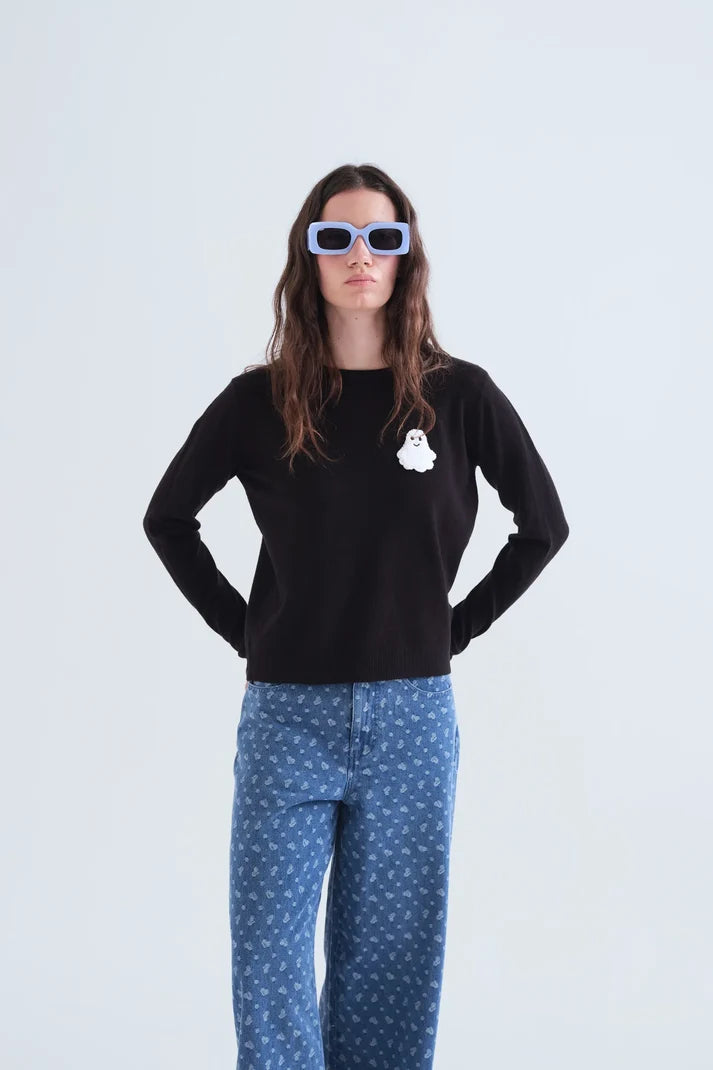Black Knit Sweater w/ Ghost