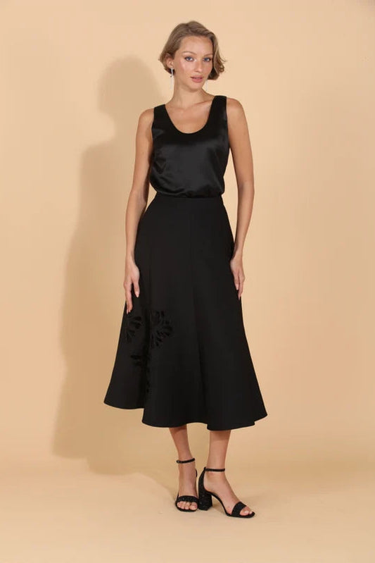 Flared Skirt w/ Embroidery and Cut Out Details