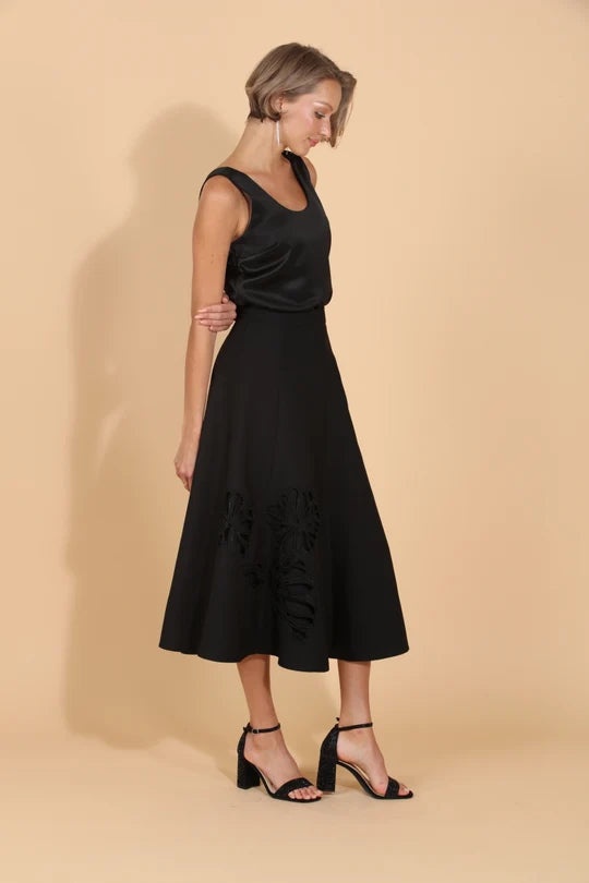 Flared Skirt w/ Embroidery and Cut Out Details