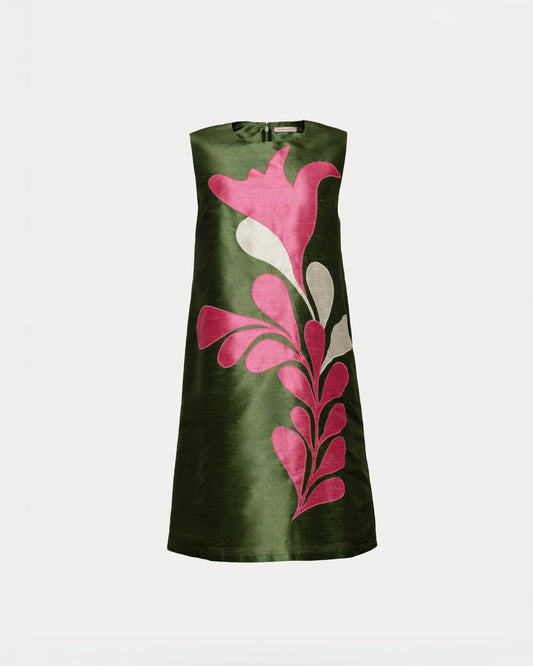 Lilly Shift Dress Modern Palm Poly Dupion Treetop/Multi