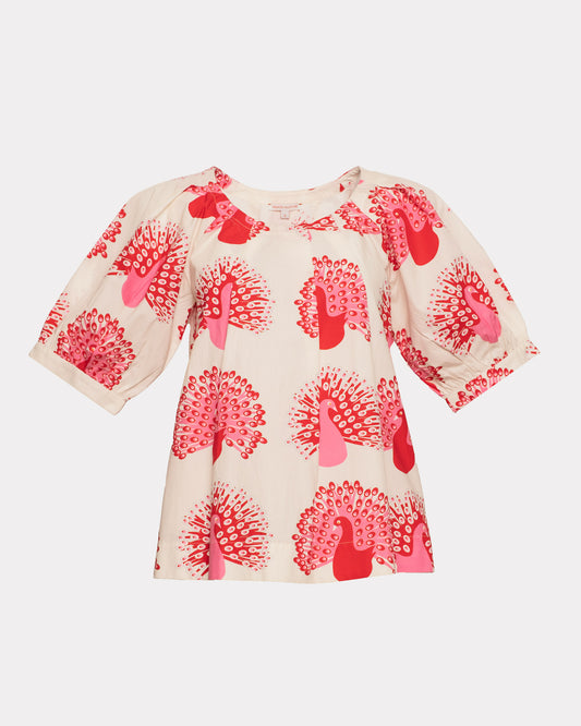 Zonda Top Peacock Pair Cotton Poplin Oyster/Multi