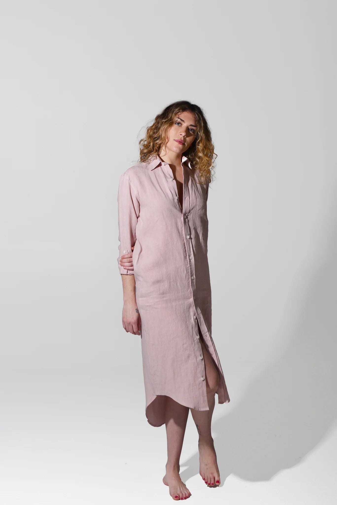 Girlfriend Petal Pink Linen Midi Dress