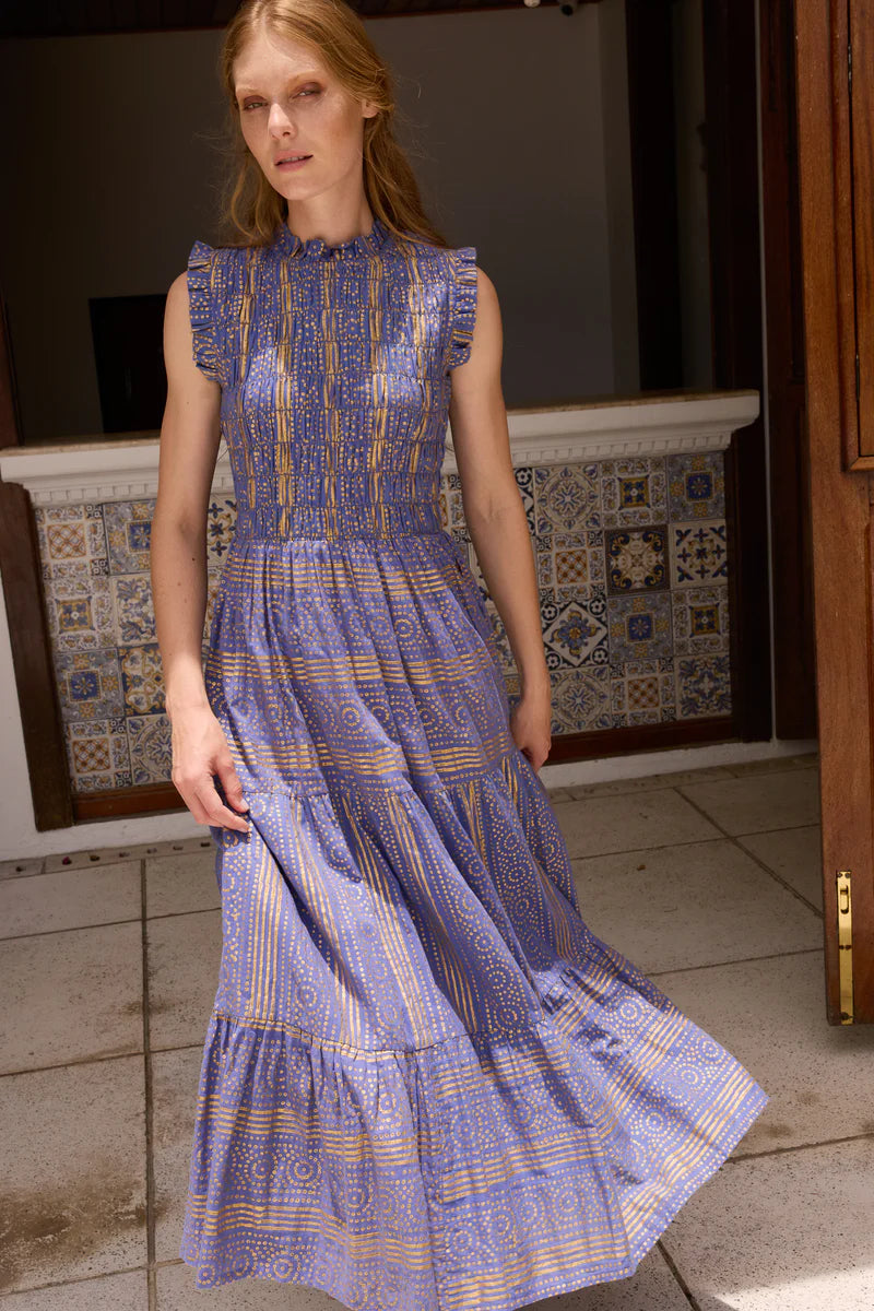Sleeveless Smocked Maxi - Helene Blue