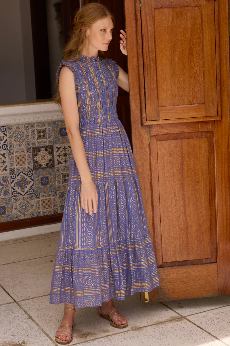 Sleeveless Smocked Maxi - Helene Blue