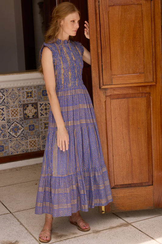 Sleeveless Smocked Maxi - Helene Blue