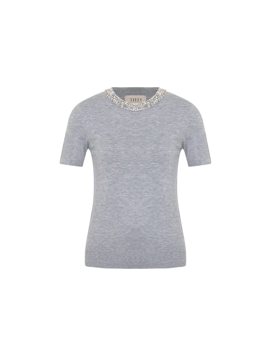 Grey Nomia Embellished Knit Tee