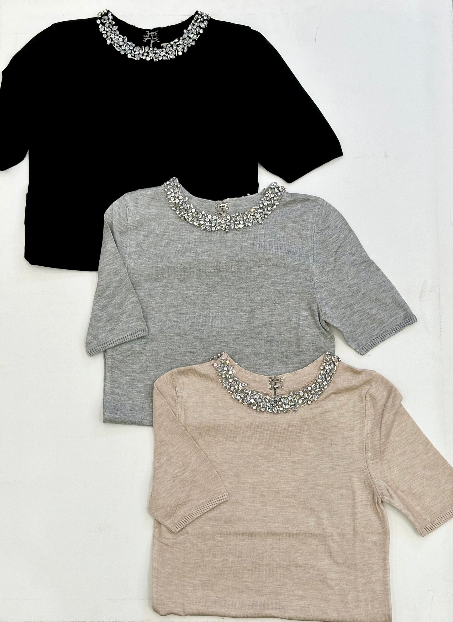 Beige Nomia Embellished Knit Tee