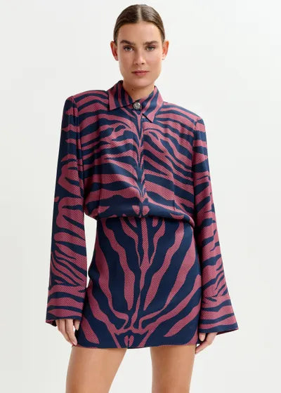 Dark pink and navy zebra-jacquard mini dress