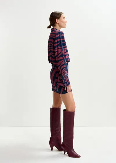 Dark pink and navy zebra-jacquard mini dress