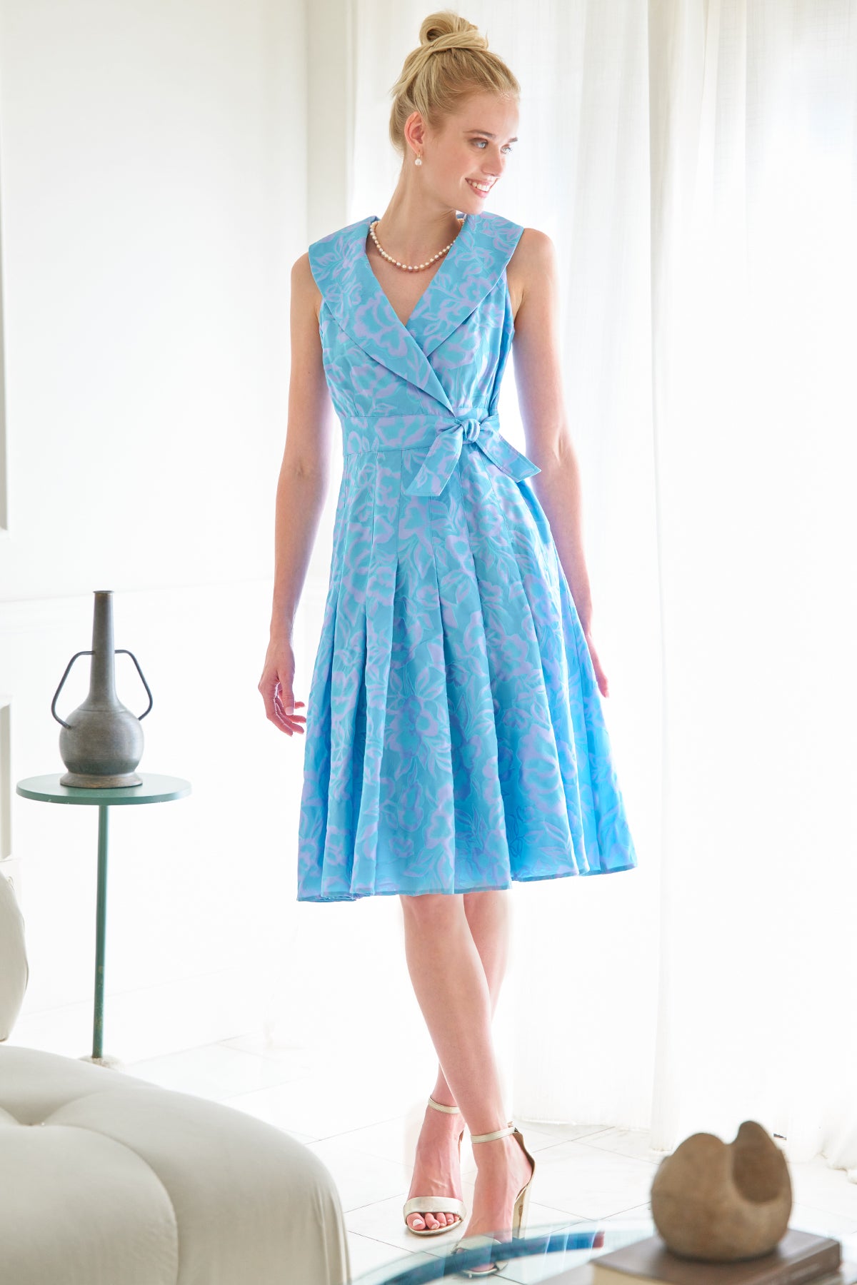 JOHANNA DRESS WEDDING GUEST JACQUARD - TONAL