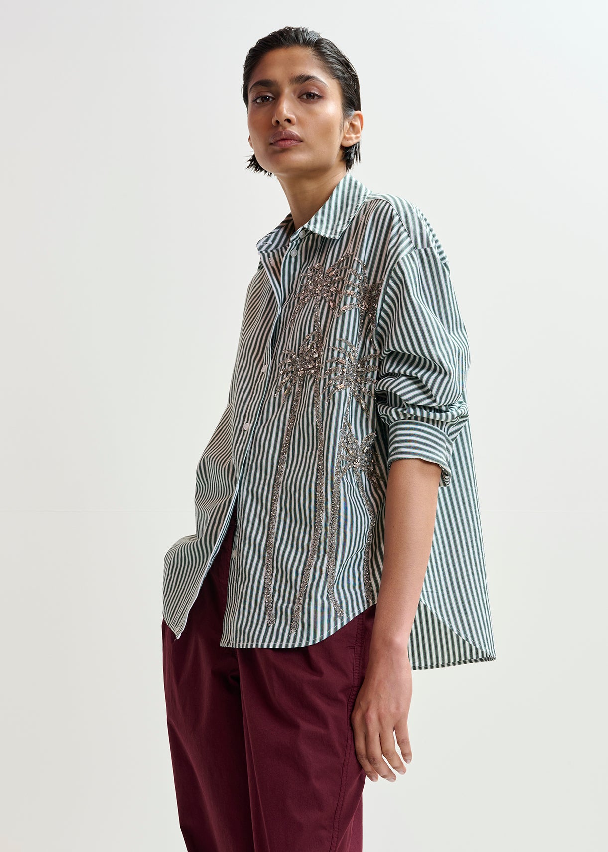 KASPER SEQUIN PALM TREE SHIRT
