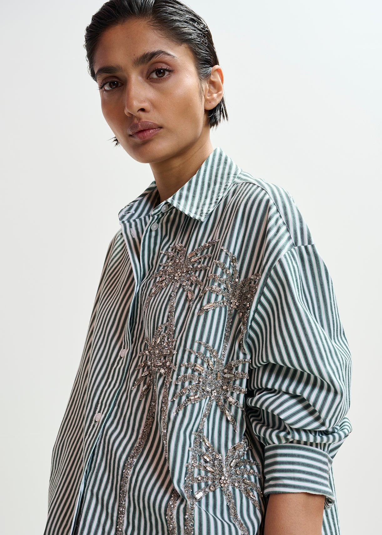 KASPER SEQUIN PALM TREE SHIRT
