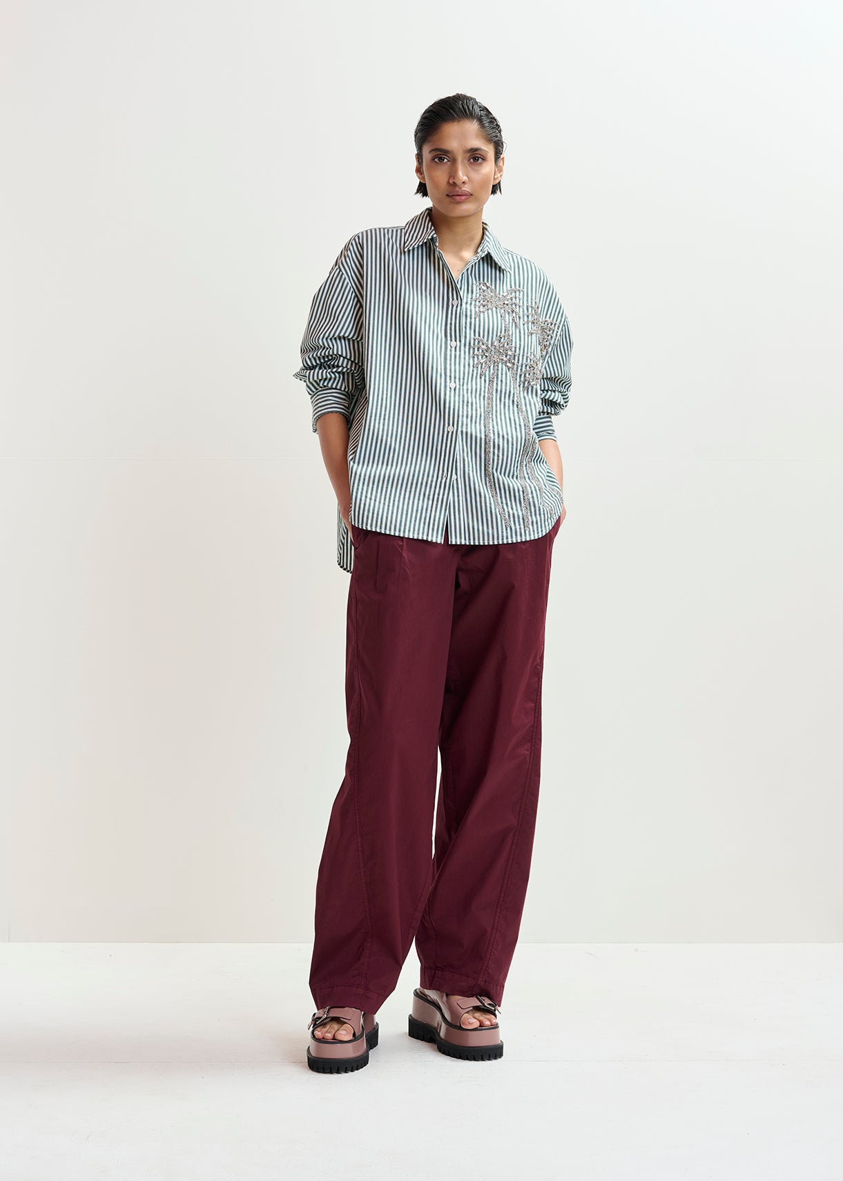 KASPER SEQUIN PALM TREE SHIRT