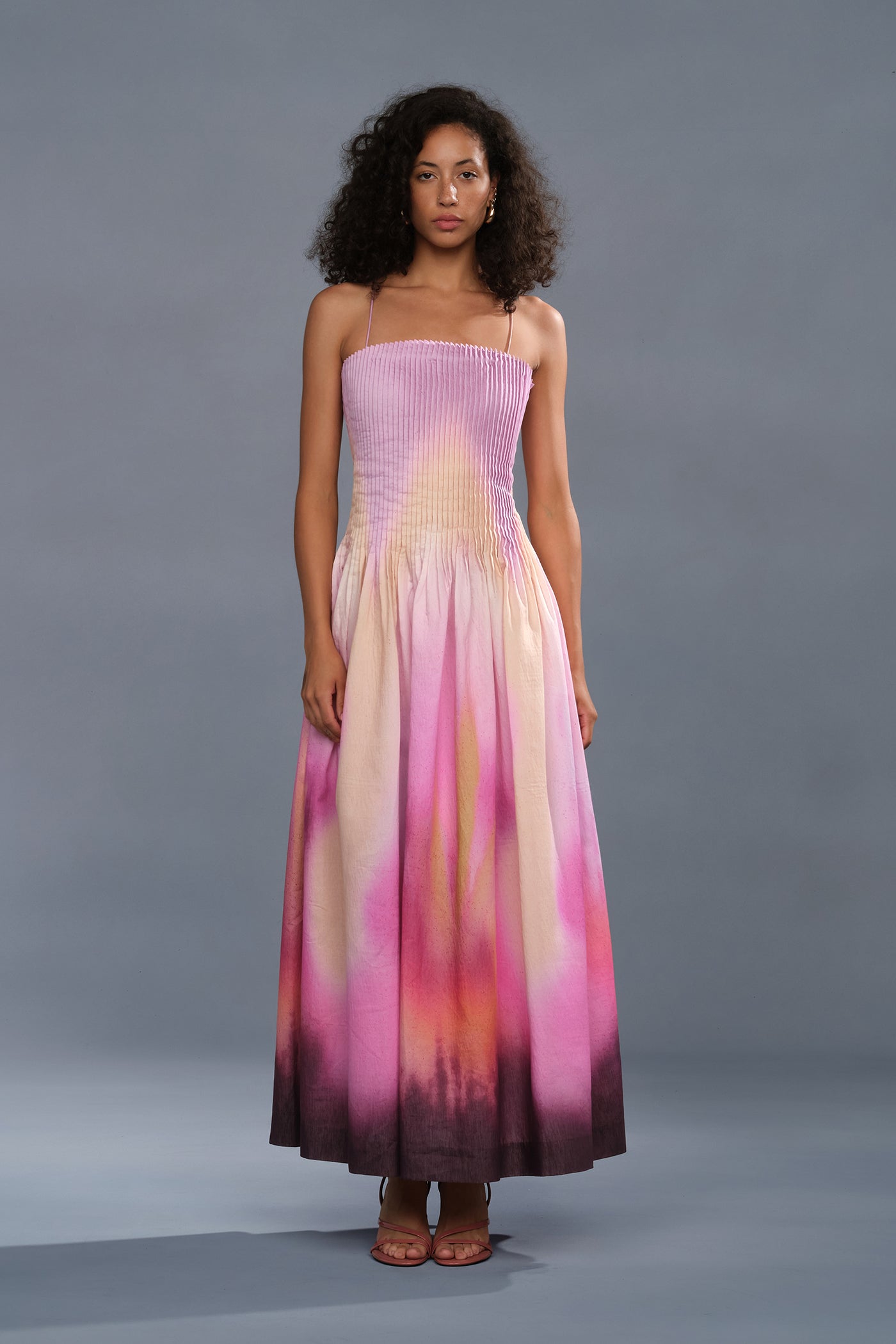 spring new pleated dress AMUR Grecia Printed Maxi - Flora In Focus quiet luxury LOFT | Dresses | blouse sleeve Color:Creme/Brown