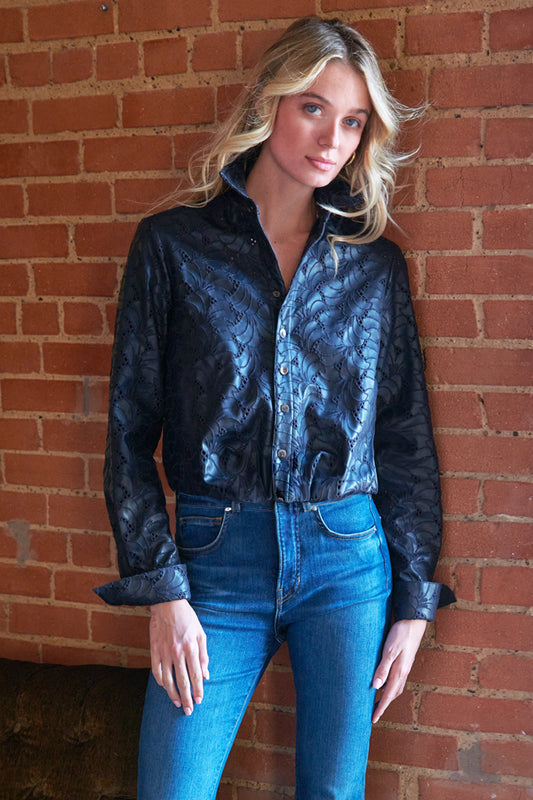 MOXIE SHIRT EMBROIDERED VEGAN LEATHER