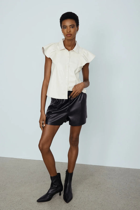 Cream Nessah Faux Leather Shirt