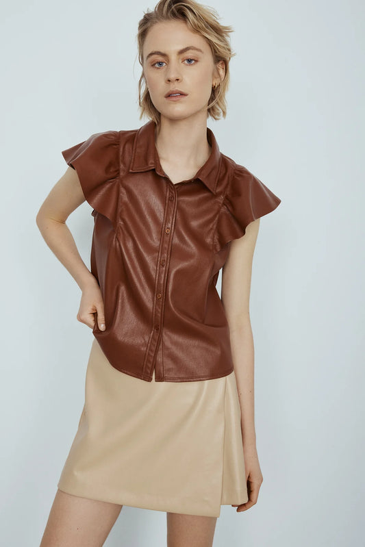 Rich Brown Nessah Faux Leather Shirt