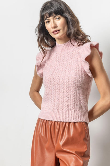 Flutter Sleeve Mock Neck Sweater