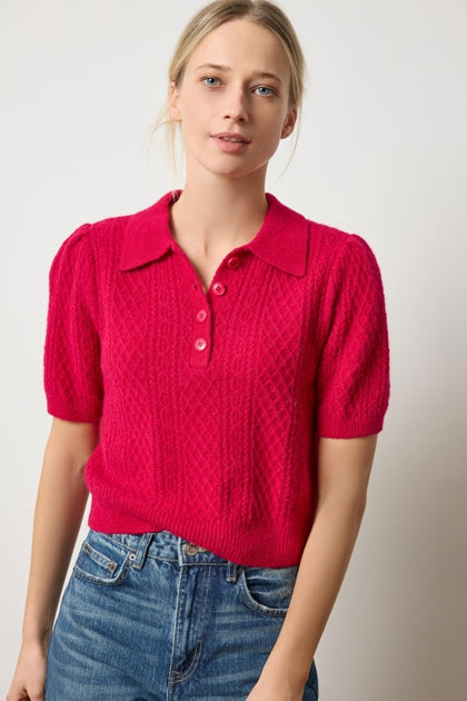 Mixed-Stitch Knit Polo