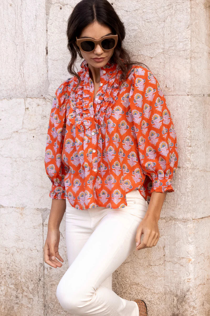 Ruffle Front Button Blouse