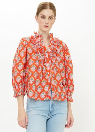 Ruffle Front Button Blouse