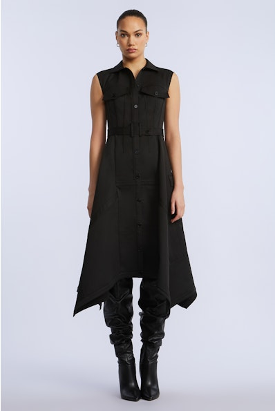 Scarf Hem Twill Dress