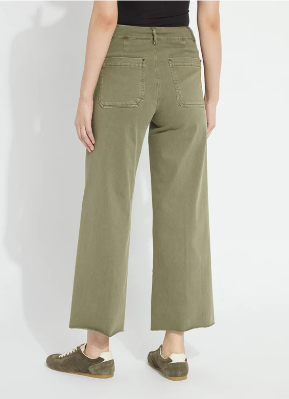 Erin Wide Leg Denim Pant - Antique Green